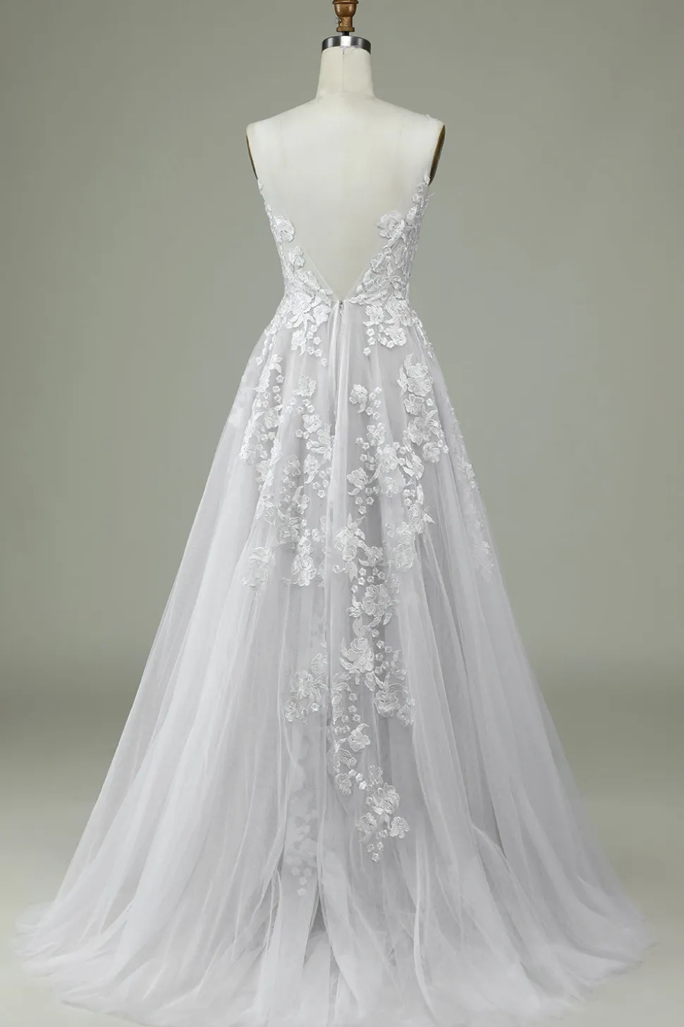 Vestido de noiva Ivory Tulle Backless com renda