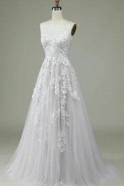 Vestido de noiva Ivory Tulle Backless com renda