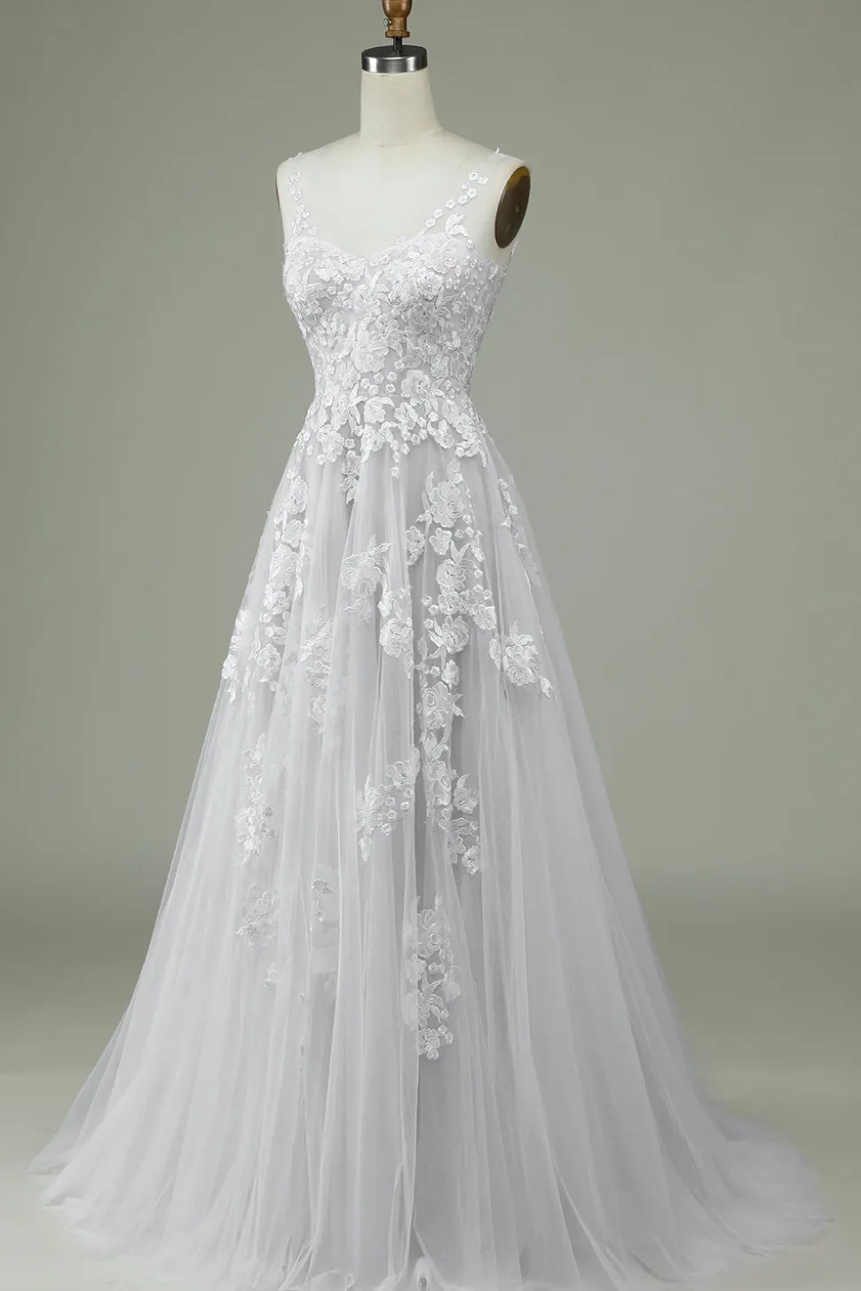 Vestido de noiva Ivory Tulle Backless com renda