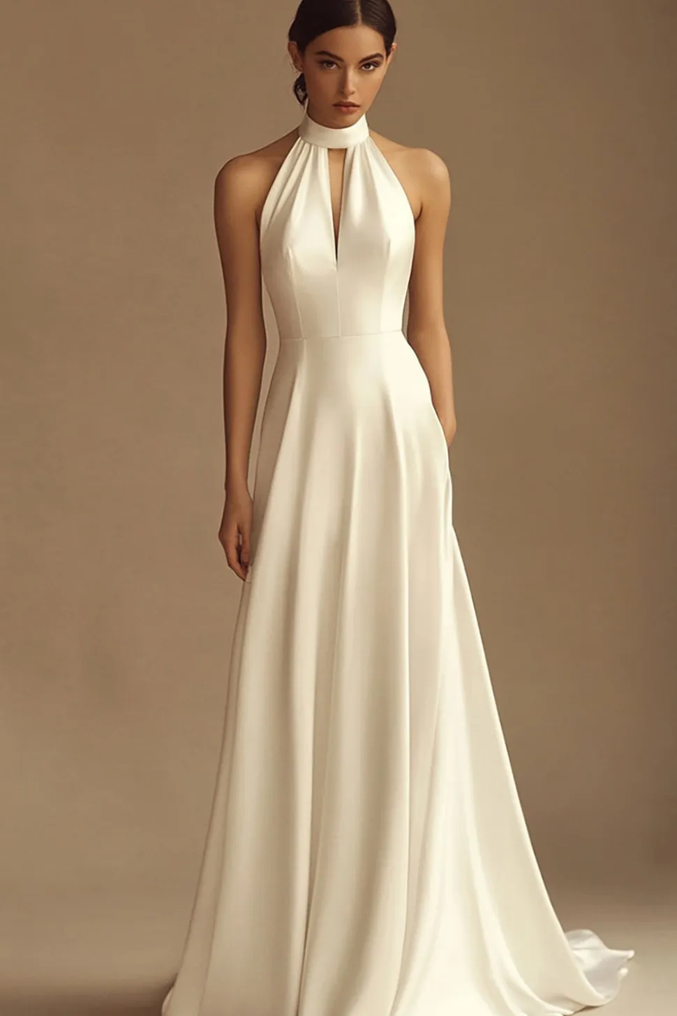 Vestido de Noiva Longo Branco Cabeçada Cetim Sem Encosto