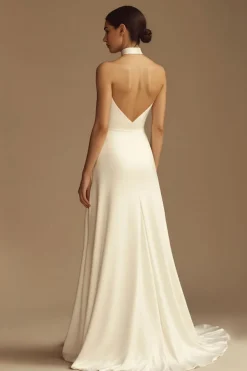 Vestido de Noiva Longo Branco Cabeçada Cetim Sem Encosto