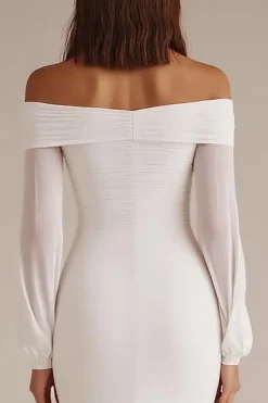 Vestido de Noiva Longo Chiffon Branco Fora do Ombro