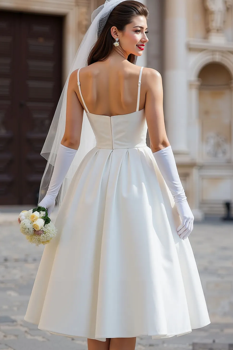 Vestido de noiva longo de alças finas brancas com laço destacável