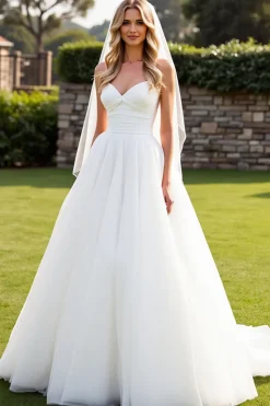 Vestido de Noiva Organza Marfim Linha-A Sem Alças