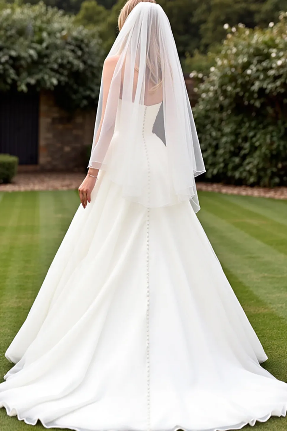Vestido de Noiva Organza Marfim Linha-A Sem Alças