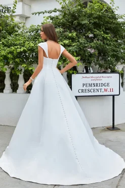 Vestido de noiva simples de cetim de marfim A-Line