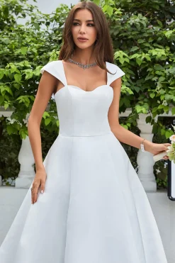 Vestido de noiva simples de cetim de marfim A-Line