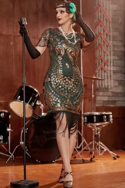 Vestido de pescoço redondo de 1920