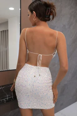 Vestido de regresso a casa sem lantejoulas brancas