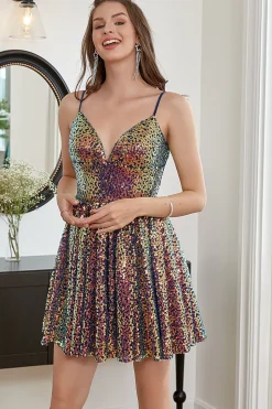 Vestido de regresso a casa de sequin A-line Lace-Up