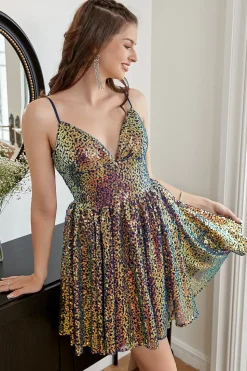 Vestido de regresso a casa de sequin A-line Lace-Up