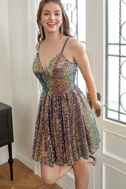 Vestido de regresso a casa de sequin A-line Lace-Up