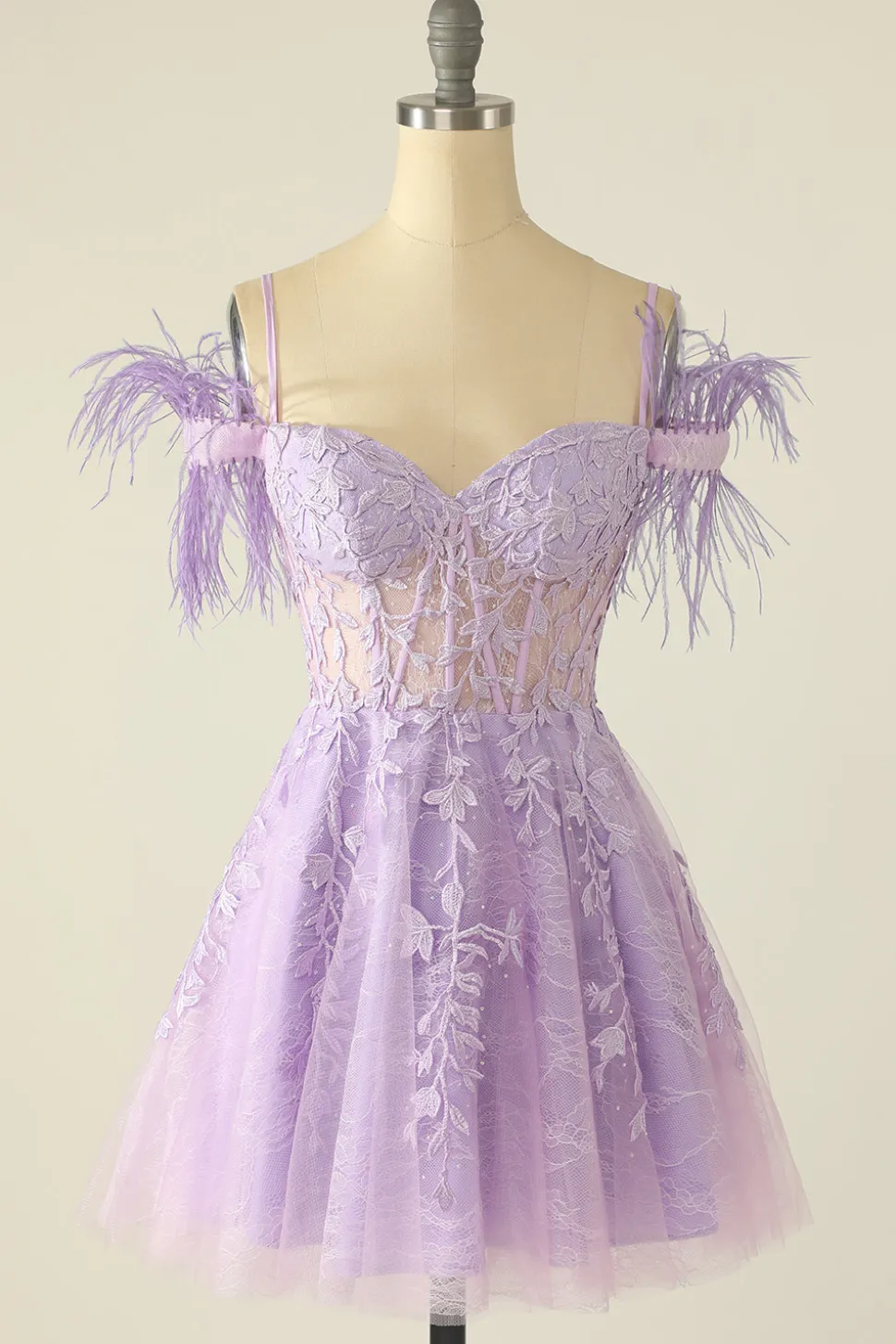 Vestido de regresso a casa de ombro azul com penas