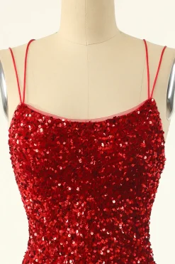 Vestido de regresso a casa de lantejoulas vermelhas apertado