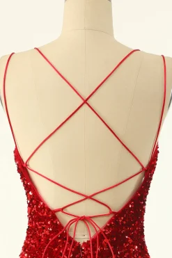 Vestido de regresso a casa de lantejoulas vermelhas apertado