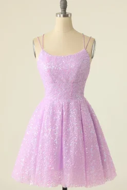 Vestido de regresso a casa de lantejoulas verdes claros A-Line Lace-Up