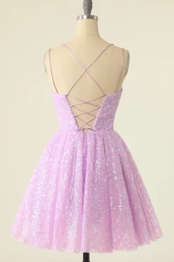 Vestido de regresso a casa de lantejoulas verdes claros A-Line Lace-Up