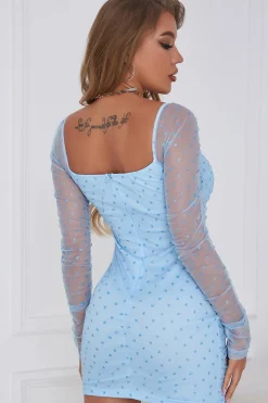 Vestido de regresso a casa azul de pescoço quadrado de sheath square com mangas compridas