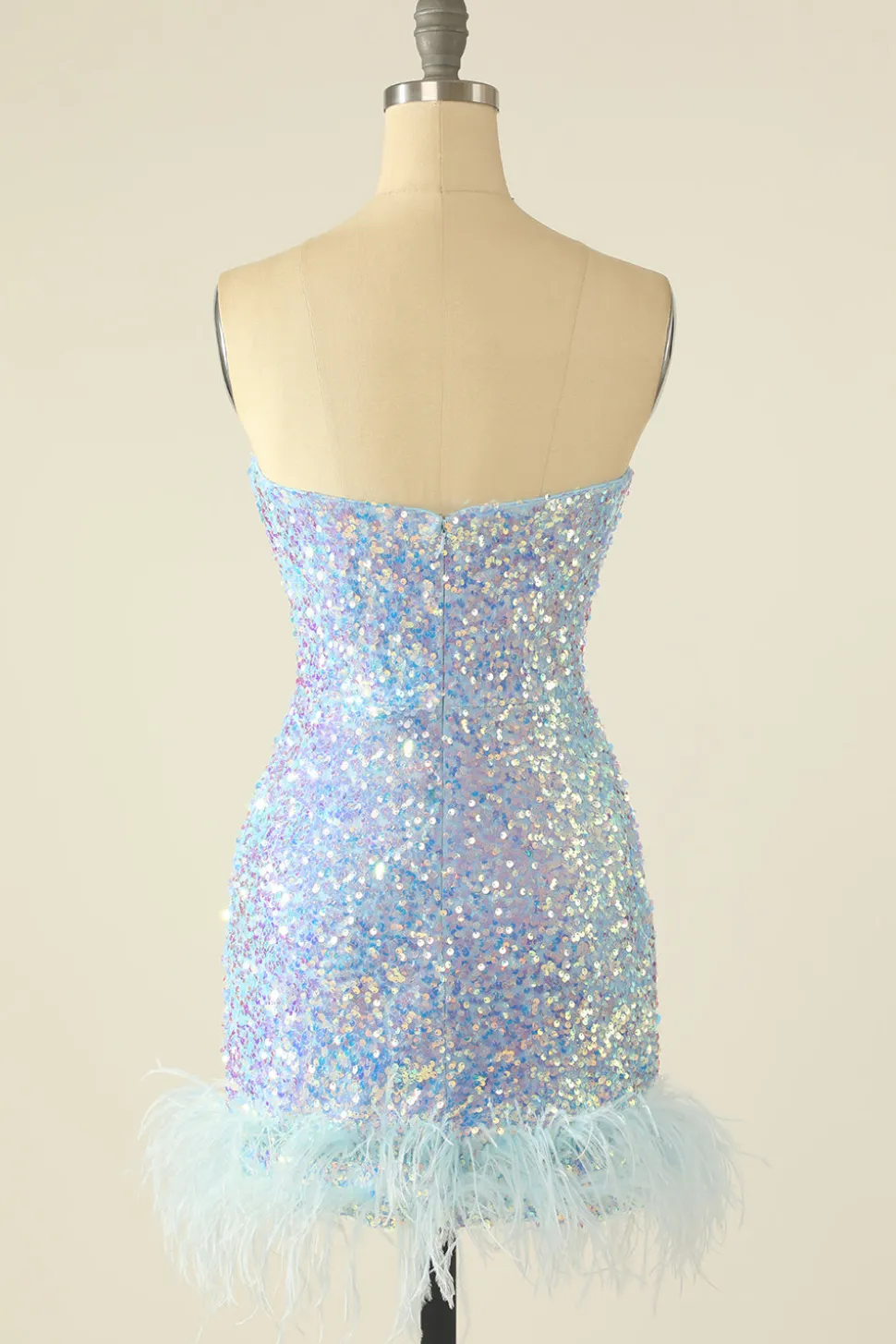 Vestido de regresso a casa de lantejoulas cor-de-rosa com penas