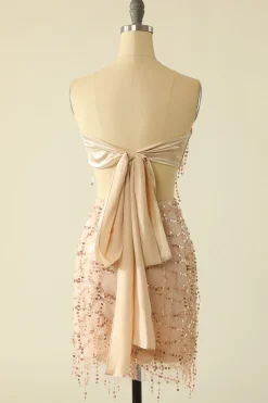 Vestido de regresso a casa de duas peças de lantejoulas sem alças