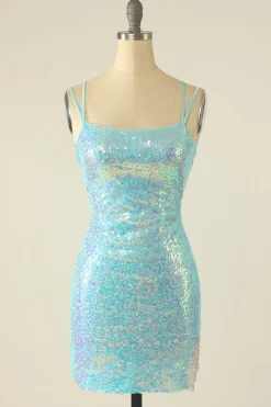 Vestido de regresso a casa de lavanda Sequin Tight Cocktail