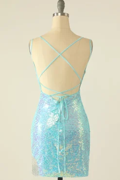 Vestido de regresso a casa de lavanda Sequin Tight Cocktail