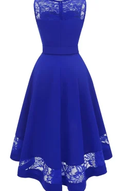 Vestido de renda azul alto e baixo com Bowknot