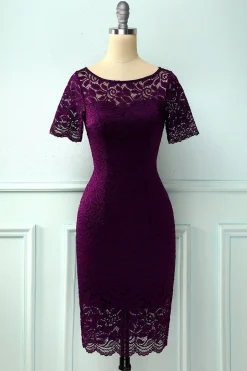 Vestido de Renda Bodycon em Uva