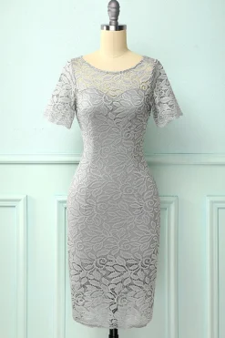 Vestido de renda cinza Bodycon