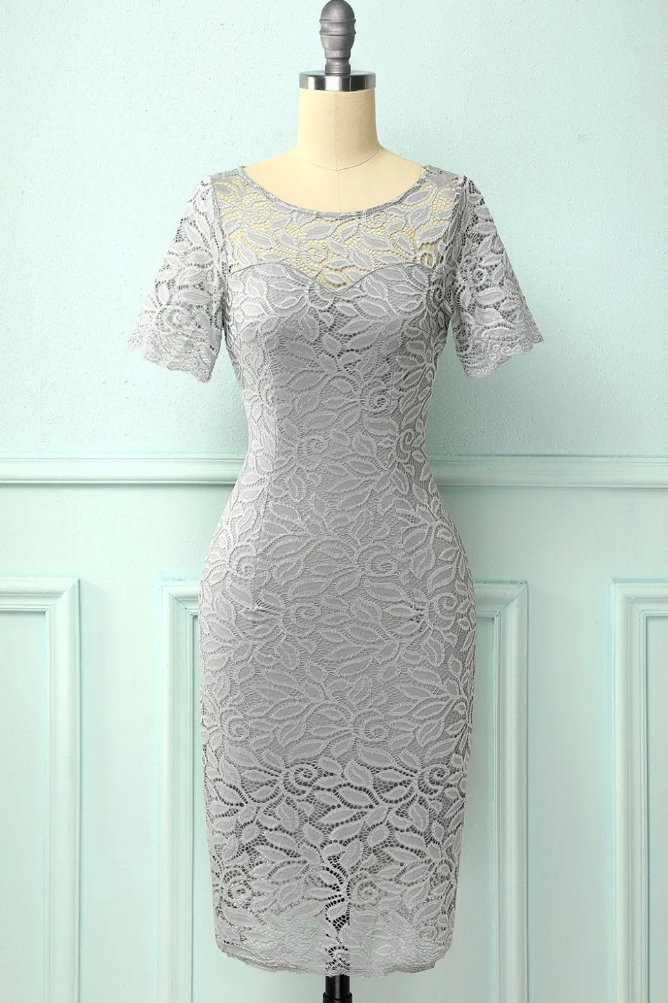 Vestido de renda cinza Bodycon