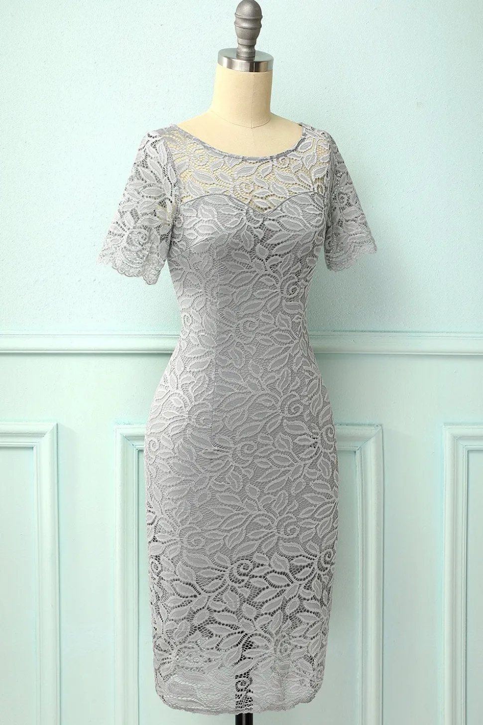 Vestido de renda cinza Bodycon