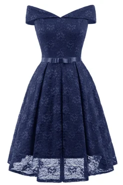 Vestido de renda com borgonha off the Shoulder com Bowknot