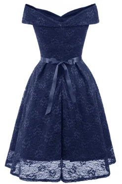 Vestido de renda com borgonha off the Shoulder com Bowknot
