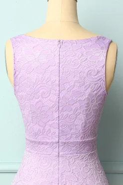 Vestido de renda com decote em v de lavanda