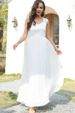 Vestido de renda comprida branca
