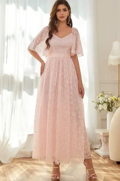 Vestido de renda cor-de-rosa de linha A