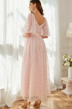 Vestido de renda cor-de-rosa de linha A
