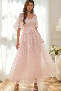 Vestido de renda cor-de-rosa de linha A