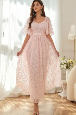 Vestido de renda cor-de-rosa de linha A