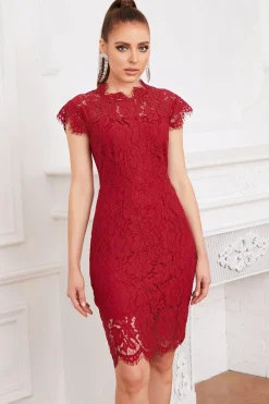 Vestido de renda de bodycon vermelho