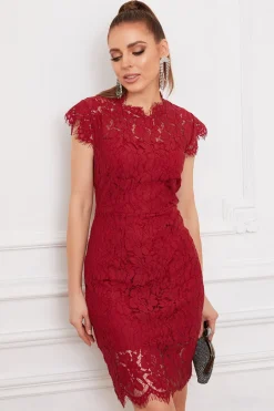Vestido de renda de bodycon vermelho