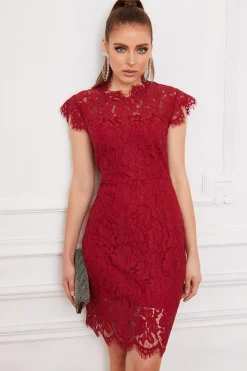 Vestido de renda de bodycon vermelho