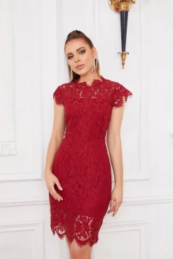 Vestido de renda de bodycon vermelho