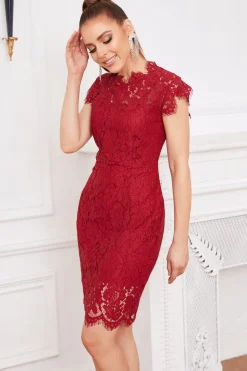 Vestido de renda de bodycon vermelho