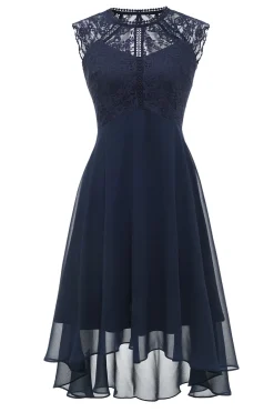 Vestido de renda de chiffon vermelho escuro