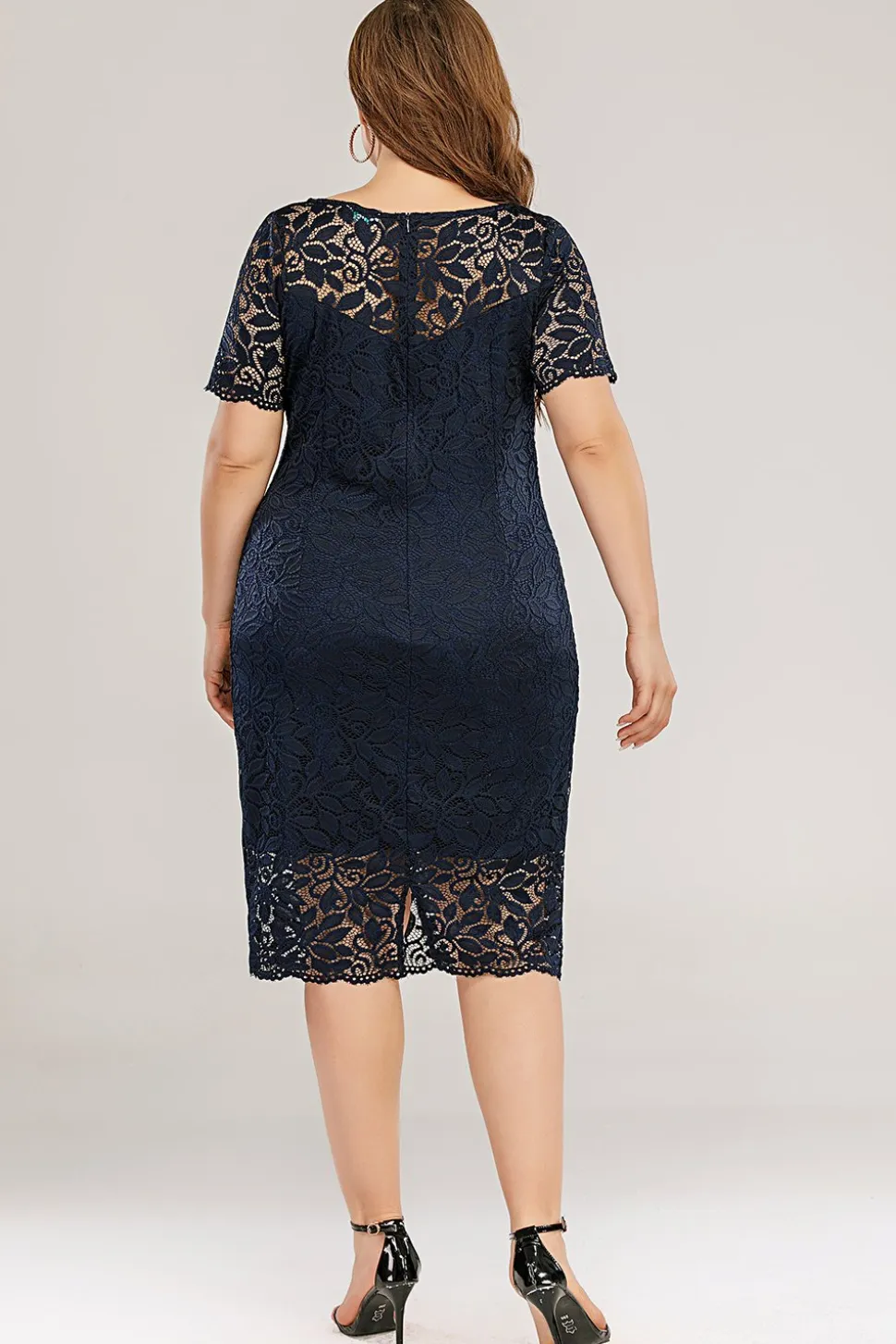 Vestido de renda de corpo de marinha plus tamanho