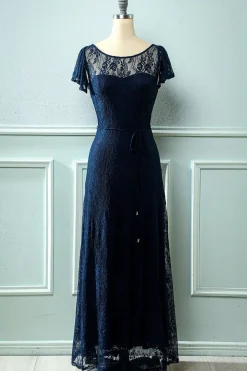 Vestido de renda longa da Marinha