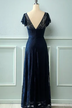 Vestido de renda longa da Marinha