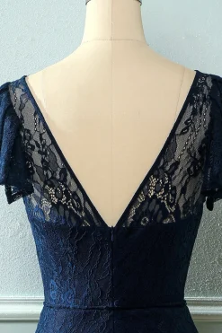 Vestido de renda longa da Marinha