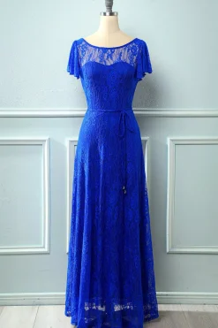 Vestido de renda longa da Marinha